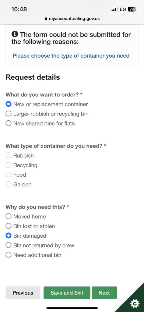 @EalingCustSer The order form won’t let me add the use of the bin!