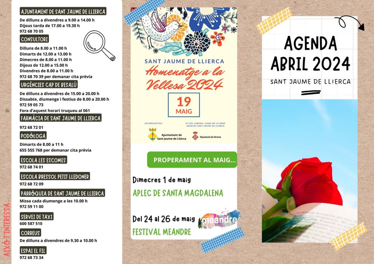 🗓🎭Recordes l’agenda d'abril? 👀Un munt d’activitats t’estan esperant a Sant Jaume de Llierca. 💭🤔Te les perdràs? #santjaumedinamic #agendapoble