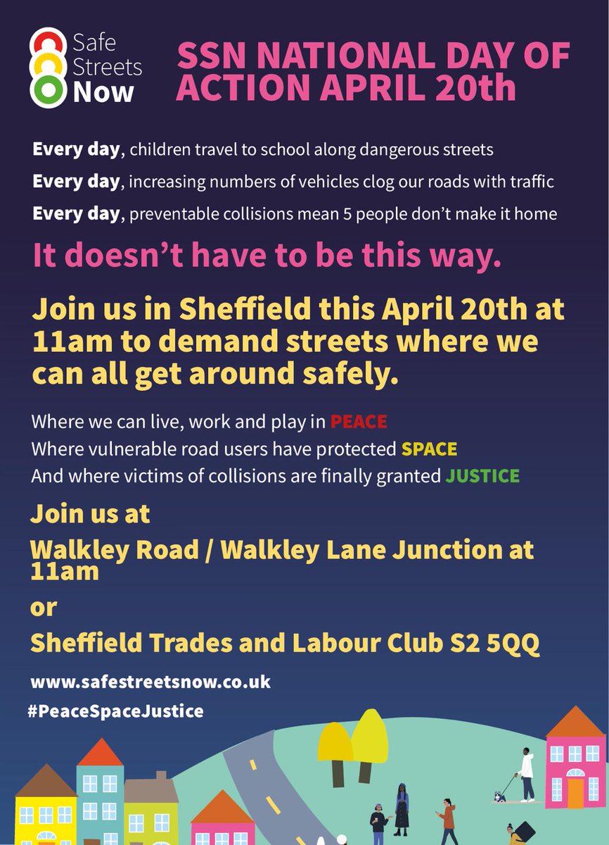 Join us on Saturday to demand #SafeStreetsNow in #Sheffield Actions at Park Hill and Walkley. @XRShef @shefgreenpeace @ShefGreenParent @SheffieldFoE @ShefClimateNews @GreenNewDealUK1 @WildSheffield @ShefEnvironment @SheffLabour @SheffieldGreens @SheffLibDems @PaulBlomfieldMP