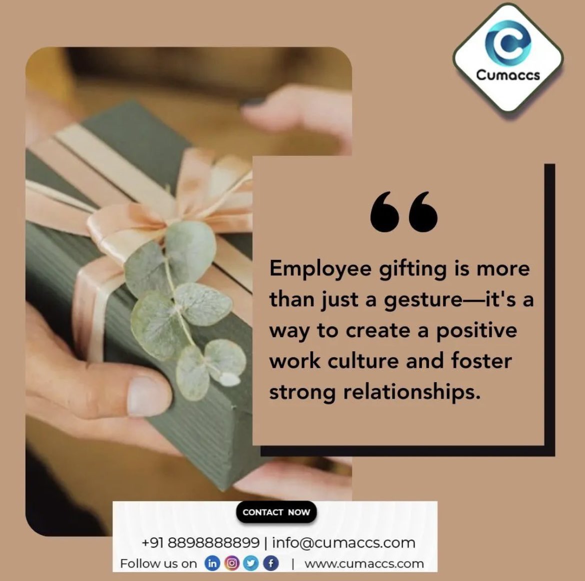 Employee gifting goes beyond a simple gesture; it's a powerful tool to cultivate a positive work #culture and build strong relationships.

Embrace the power of #appreciation and watch your team thrive!

For corporate orders:
Mail us at: info@cumaccs.com
#EmployeeGifting #Positive