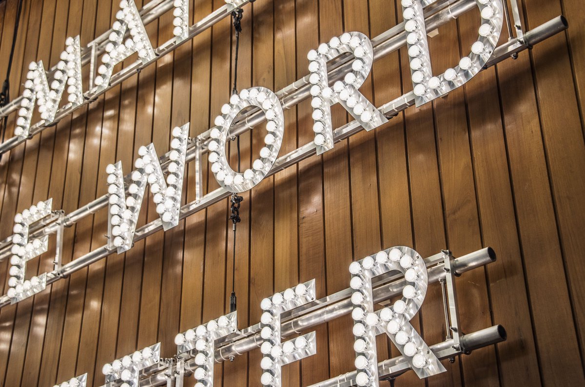 Temporary Emergency light testing at the Library this morning? Never fear! We still have light in the foyer thanks to 'The Basic Material Is Not The Word But The Letter' by Nathan Coley Close up 📸 by University of Edinburgh