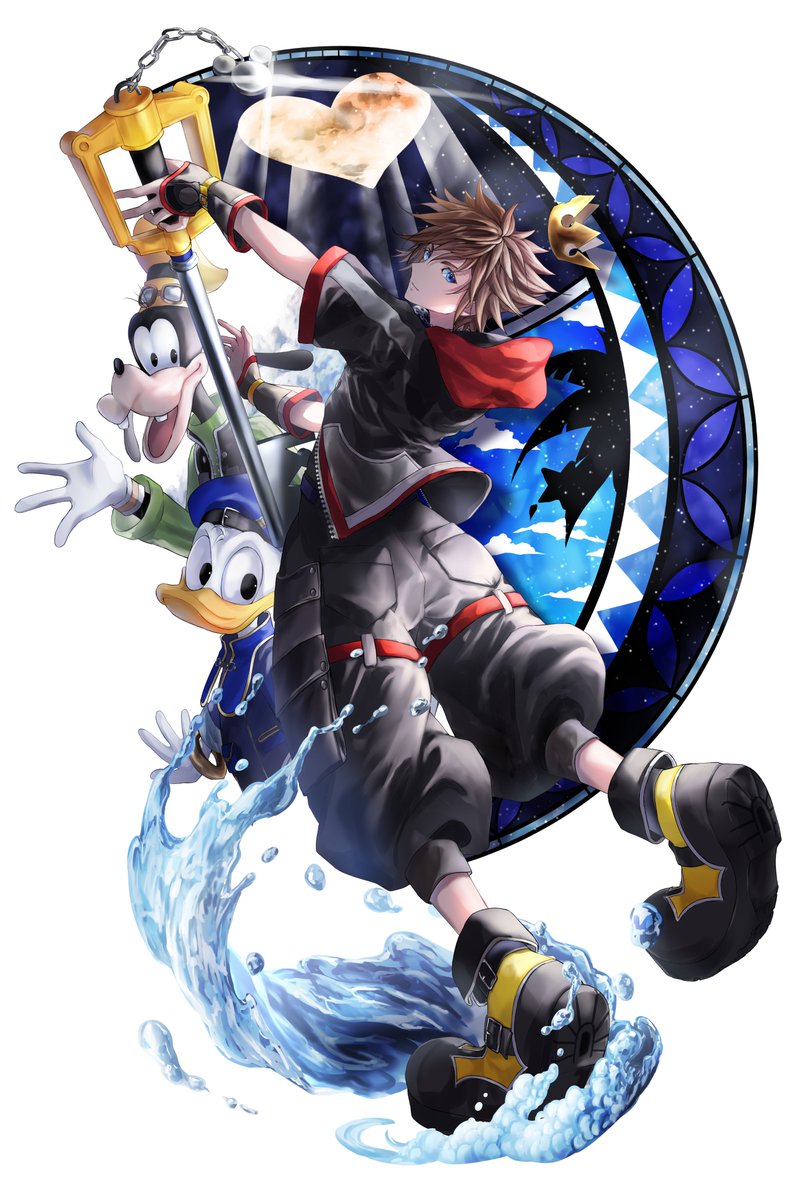 sora (kingdom hearts) looking at viewer short hair blue eyes brown hair white background 1boy gloves  illustration images