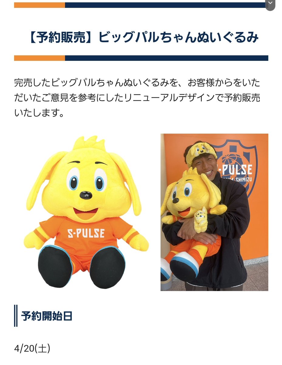 清水エスパルス ビッグパルちゃん ぬいぐるみ （清水エスパルス