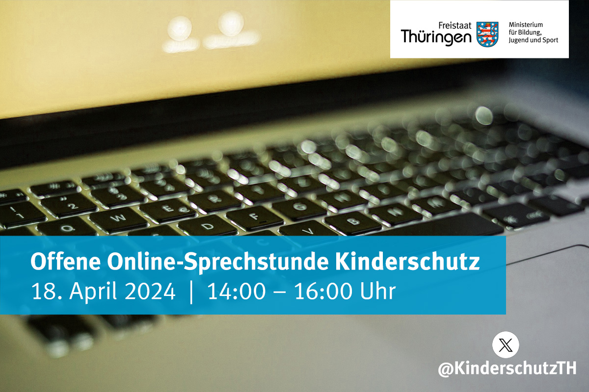 Die Geschäftsstelle des Landesbeauftragten für #Kinderschutz lädt morgen zur Online-Sprechstunde für Fachkräfte ein. Von 14-16 Uhr werden Fragen beantwortet und es gibt die Möglichkeit für Austausch mit Einrichtungen und Vereinen. ➡Mehr: kinderschutz-thueringen.de/news-detail/ne… #KinderschutzTH