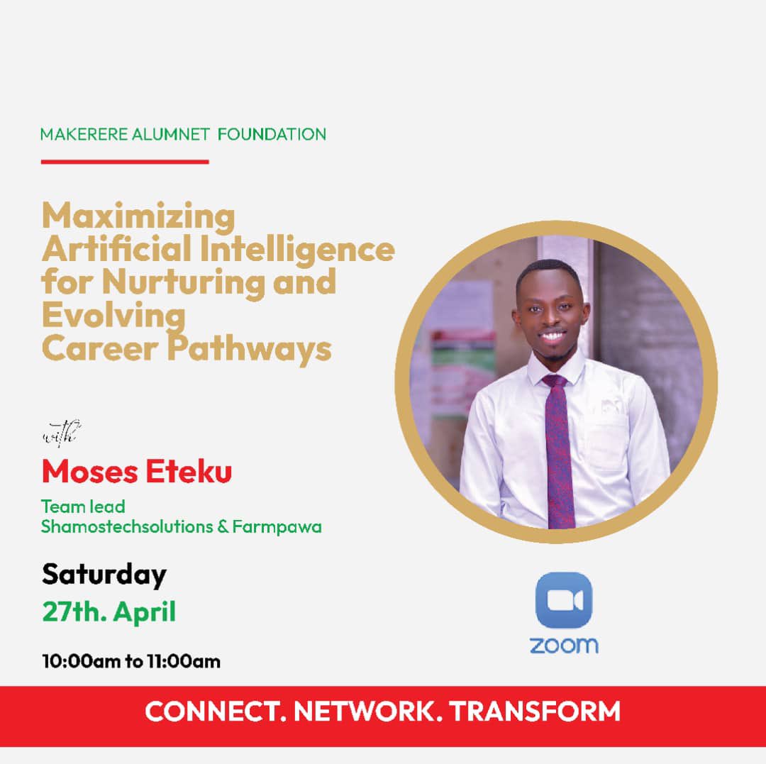 Are you an alumnus or continuing student  <a href="/MCFMakAlumni/">Makerere AlumNet Foundation</a> <a href="/Makerere/">Makerere University</a>

"Unlock the power of AI to supercharge your career! Join our webinar on optimizing AI for fostering and advancing career trajectories. Don't miss out on invaluable insights and strategies.” #AI #careerdevelopment