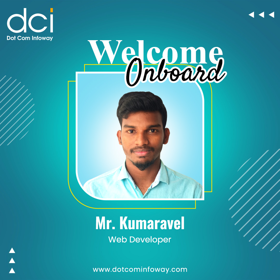 Welcome aboard, Mr.Kumaravel, our newest web developer!  Excited to have your talent on our team. Let's build amazing things together!

#DotComInfoway #WelcomeAboard #NewHire #WebDeveloper #TeamWork #web #onboard