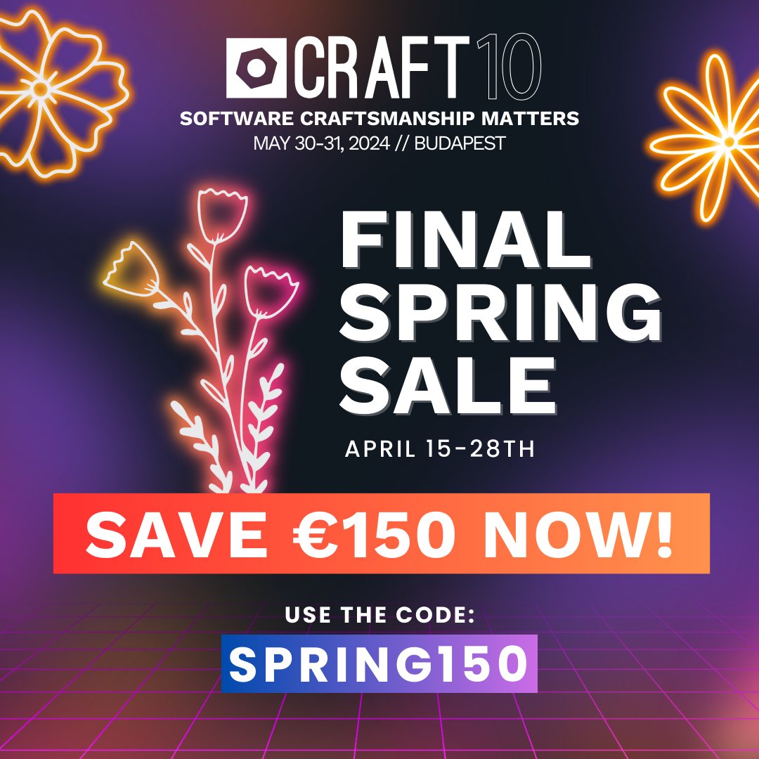 FINAL CALL! 📣 Our Spring Sale has started, saving you 150€ from your Craft tickets! 🤩
Don't miss out on this unique discount, which gives you more than 15% off your ticket – get your ticket for 799€ instead of 949€!
Apply the code 'SPRING150' now: bit.ly/craft2024ticke…