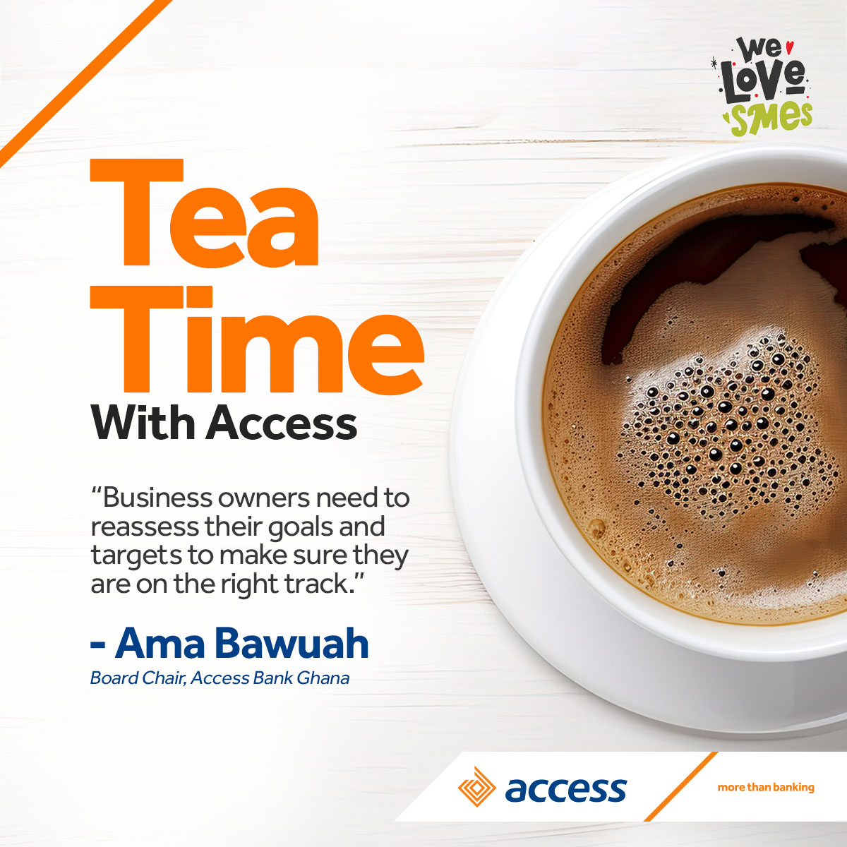 Failing to do this as a business owner will only hinder your ability to adapt, improve, and thrive in a competitive market. Drop a ‘👍🏾’ if you agree. #TeaTime #WeLoveSMEs #MoreThanBanking #AccessBankGhana