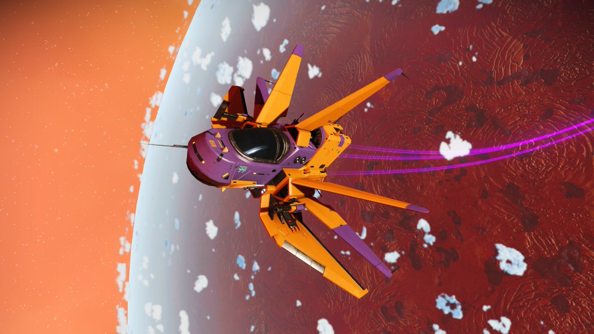 fuchsiebabe's tweet photo. I did it! I built a little S Class Fighter! I started a new save, (skipping tutorial) found the exact parts I wanted, saved up a load of nanites for a core, and built it exactly how I imagined it ✨ super rewarding! Stats are 💯, perfect procgen name. #NoMansSky #NoMansSkyOrbital https://t.co/db3MAChr7X