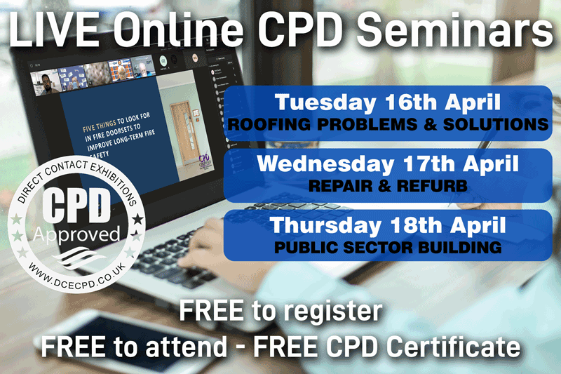 This week's LIVE Online CPD events.
Register to attend at dcecpd.co.uk
#cpd #Online #architects #specifiers #building #construction #roofing #repair #refurb #dcecpd