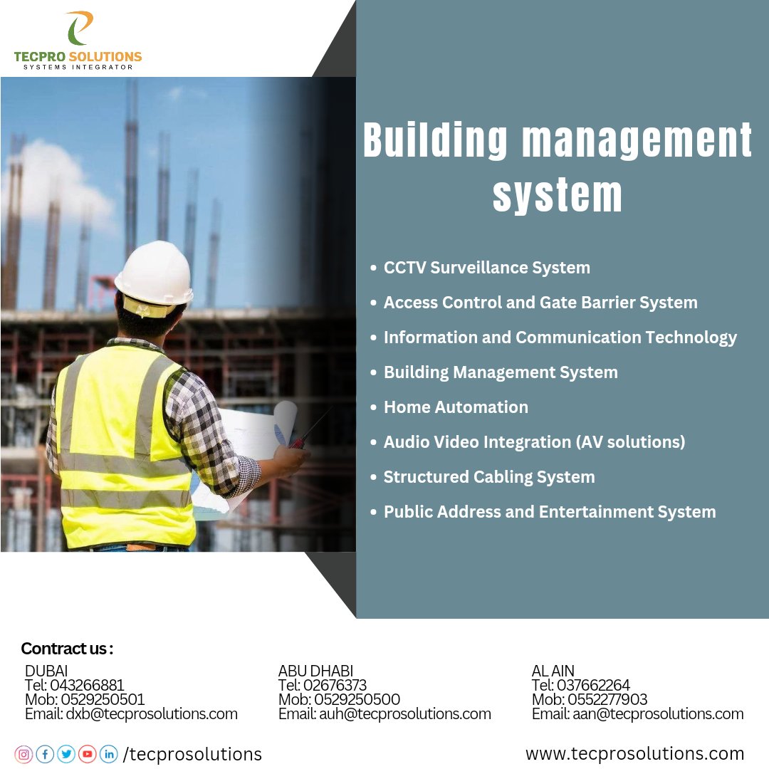 'Building management system '

Visit our website:
tecprosolutions.com/contact.php

Explain us your requirements and then let us do the rest for you 

#Buildingmanagementsystem 
#uaesecurity 
#buildingsecurity
#SecuritySolutions  #Appartment