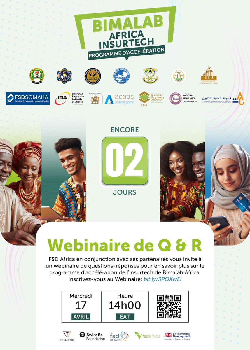 Tellistictec's tweet image. 📢Plus que 2 jours avant notre webinaire exclusif !
Êtes-vous prêt à nous rejoindre dans une session exclusive de questions-réponses en direct sur le webinaire le mercredi 17 avril, à 14 heures EAT ? Découvrez le programme #BimaLab #Africa Insuretech - bit.ly/3POXwEl