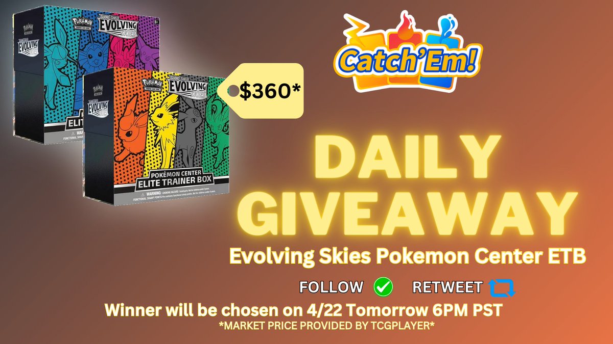 ⭐️Daily Giveaway⭐️

Win an Evolving Skies Pokemon Center ETB 🌈📦 A set of 2‼️
Also, 3 people will win a 3,000 point coupon for our website! 🎉💎🎉

To enter the draw:
💫Follow 📲
💫Repost 🔁

Winner announced 4/22, TOMORROW‼️

#CatchEm | #PokemonGiveaway | #PokemonTCG