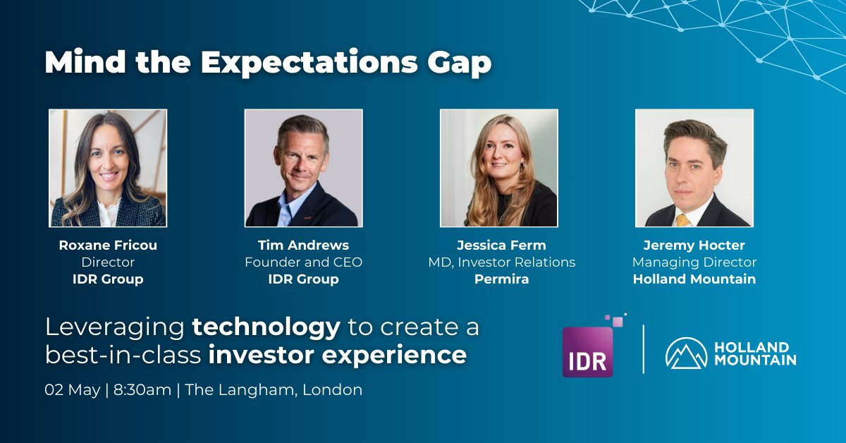 Leveraging #tech for a best-in-class #investor experience!

Join IDR and Holland Mountain for an exclusive breakfast briefing on investor experience.

More info: registration.idrgroup.com/networking-bre…