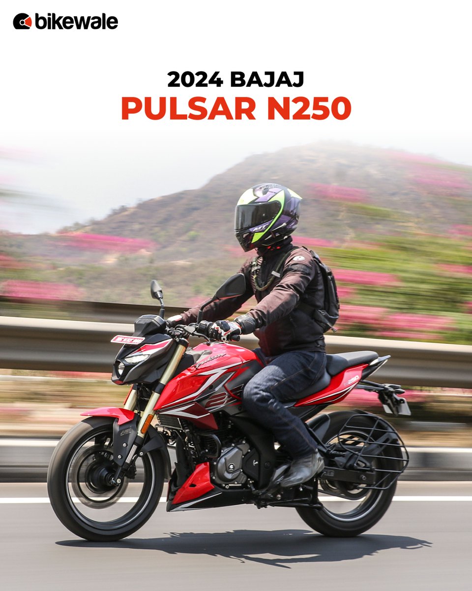 BikeWale's tweet photo. #Bajaj launched its most powerful #Pulsar offering, the #N250, with new updates a few days ago. The 2024 #PulsarN250 includes new pricing, more features, fresh cosmetics, and updated hardware. We rode it for a few hours and here are some images from our ride review!
#BWPhotos https://t.co/zaZl8hHD6w