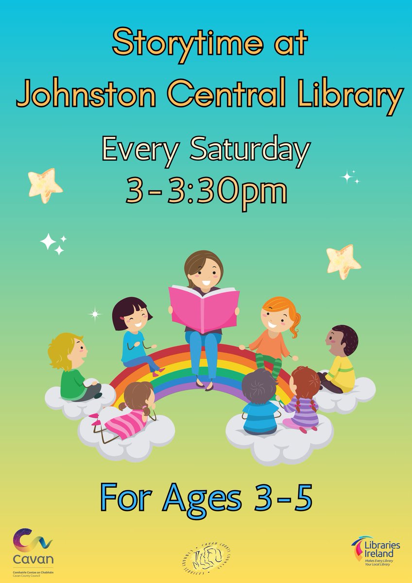 Don't Forget📷 Storytime for 3 - 5 year olds will take place every Saturday from 3pm in Johnston Central Library! #Cavan #LibrariesIreland