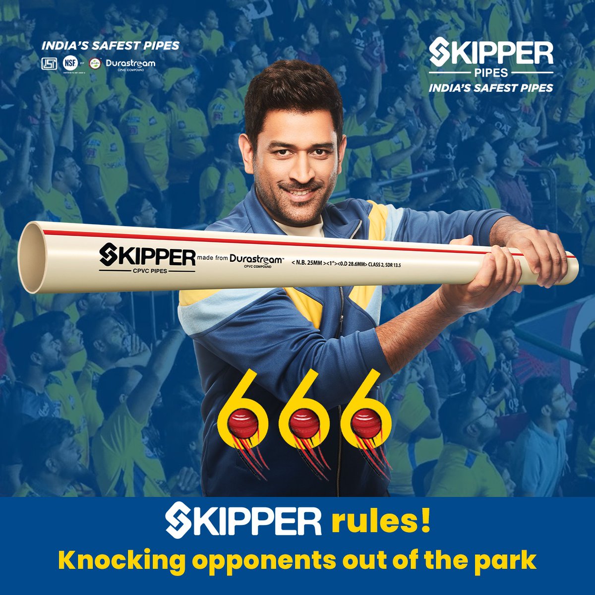 SkipperPipes's tweet photo. 6. 6. 6. Our Skipper rules all the way. Knocking opponents out of the park.
#Skipper #MSDhoni #Mahi #Dhoni #Mahi #SkipperForLife #IndiasSafestPipes #SkipperRules #SkipperPipes #LeadFree #LeadFreeWater #CPVC #CPVCPipes #LeadFreeCPVCPipes #CleanWater #SafeLiving #HealthyLiving https://t.co/JGLKhWMmn9
