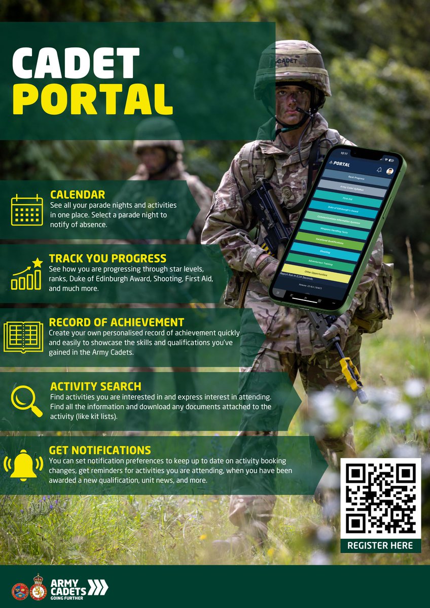 Surrey Army Cadets (@surreyacf) on Twitter photo Cadet Portal is now available for all cadets to use.
Please scan the barcode on the poster or ask your Detachment Commander (DC) for help in setting it up.
Army Cadets - Going Further!
#armycadets #armycadetsuk #mtp #FiercePride #youth #toinspiretoachieve #southeastrfca Cadet Portal is now available for all cadets to use.
Please scan the barcode on the poster or ask your Detachment Commander (DC) for help in setting it up.
Army Cadets - Going Further!
#armycadets #armycadetsuk #mtp #FiercePride #youth #toinspiretoachieve #southeastrfca