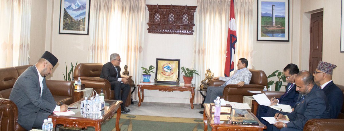 Ambassador of Bangladesh to Nepal H. E. Mr. Salahuddin Noman Chowdhury paid a courtesy call on DPM & Minister for Foreign Affairs Hon. Mr. Narayan Kaji Shrestha at his office today. Various aspects of Nepal-Bangladesh relations and cooperation were discussed on the occasion.