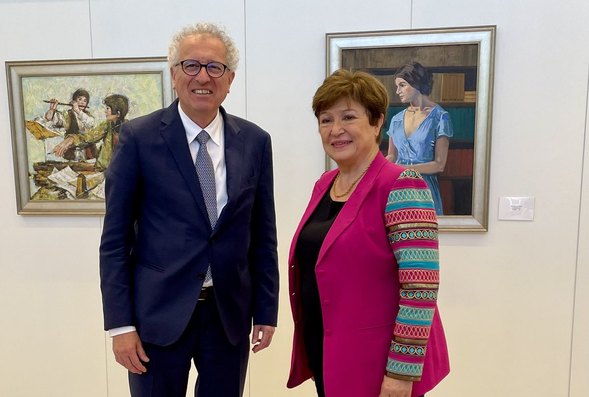 Congratulations to Managing Director @KGeorgieva for winning a second term at the helm of the IMF . Well deserved after an effective leadership in challenging times . Looking forward to meeting you this week in Washington . PG @ESM_Press @IMFNews