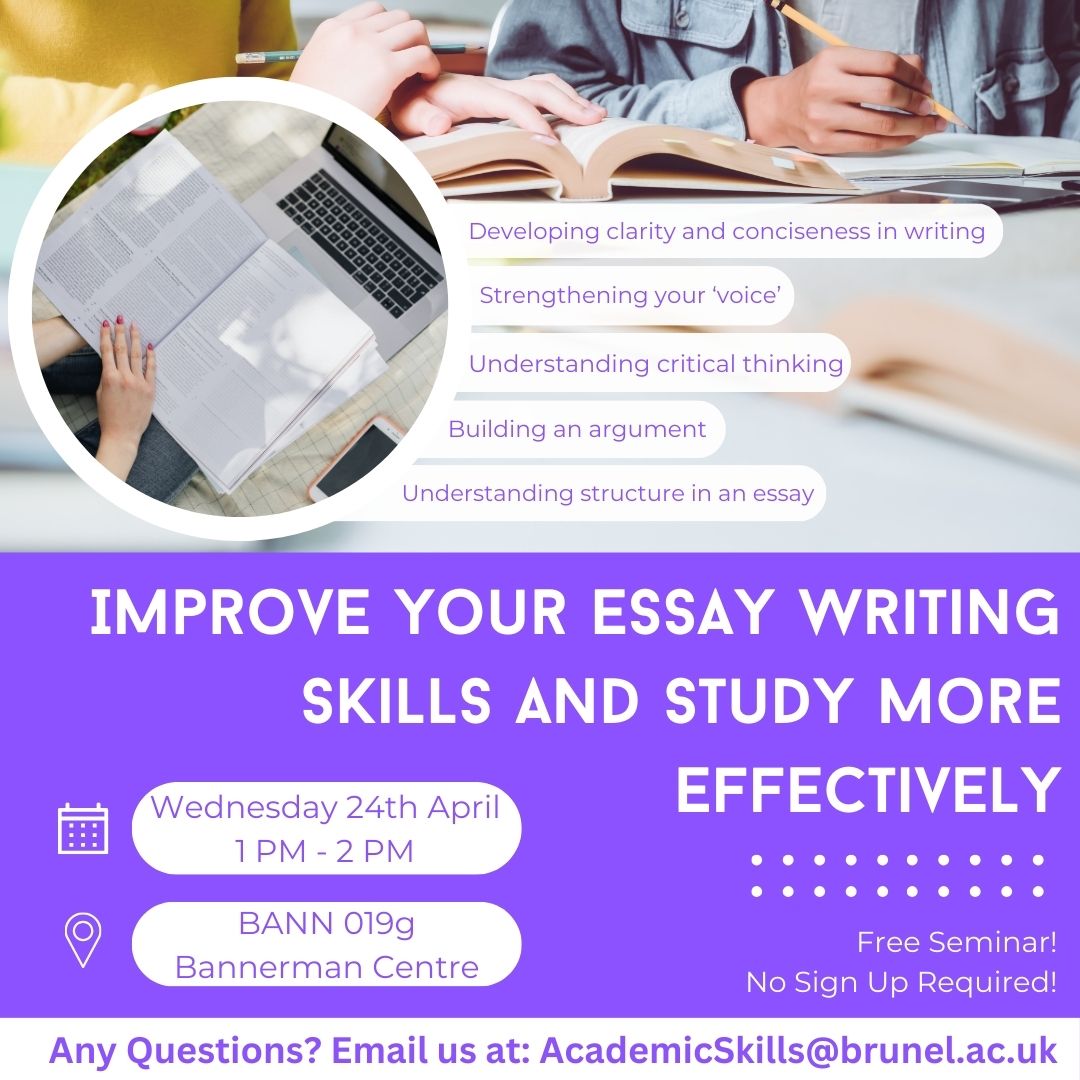 Our essay writing and study skills workshops are back for term 3 by popular demand! 

In this workshop you will have a chance to explore areas that concern you in all aspects of writing and studying.📚✍️

See you there!

<a href="/BrunelCampus/">Brunel Campus Life</a> <a href="/brunelstudents/">Union of Brunel Students</a>