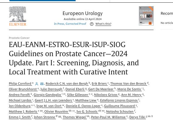 New guidelines alert🚨 The 2024 EAU-EANM-ESTRO-ESUR-ISUP-SIOG guidelines for #ProstateCancer offer personalized recommendations for screening, diagnosis, and treatment based on the latest data. Emphasizing risk-adapted approaches and advanced imaging, these guidelines reflect