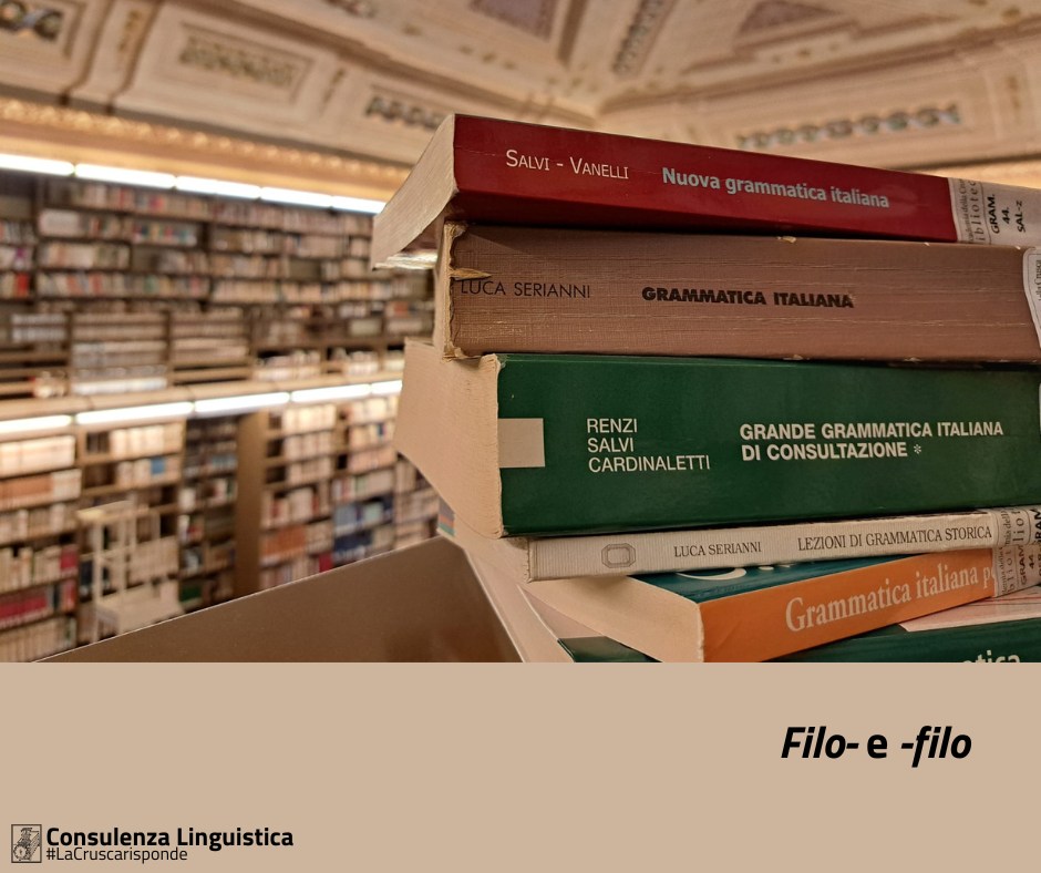 Nella consulenza di oggi Maria Silvia Rati fa chiarezza sull’impiego del confisso di origine greca 'filo' sia all’inizio di una parola (come in filatelia, filantropia, filosofia) sia nella parte finale (antropofilo, cinofilo): bit.ly/filo_Crusca