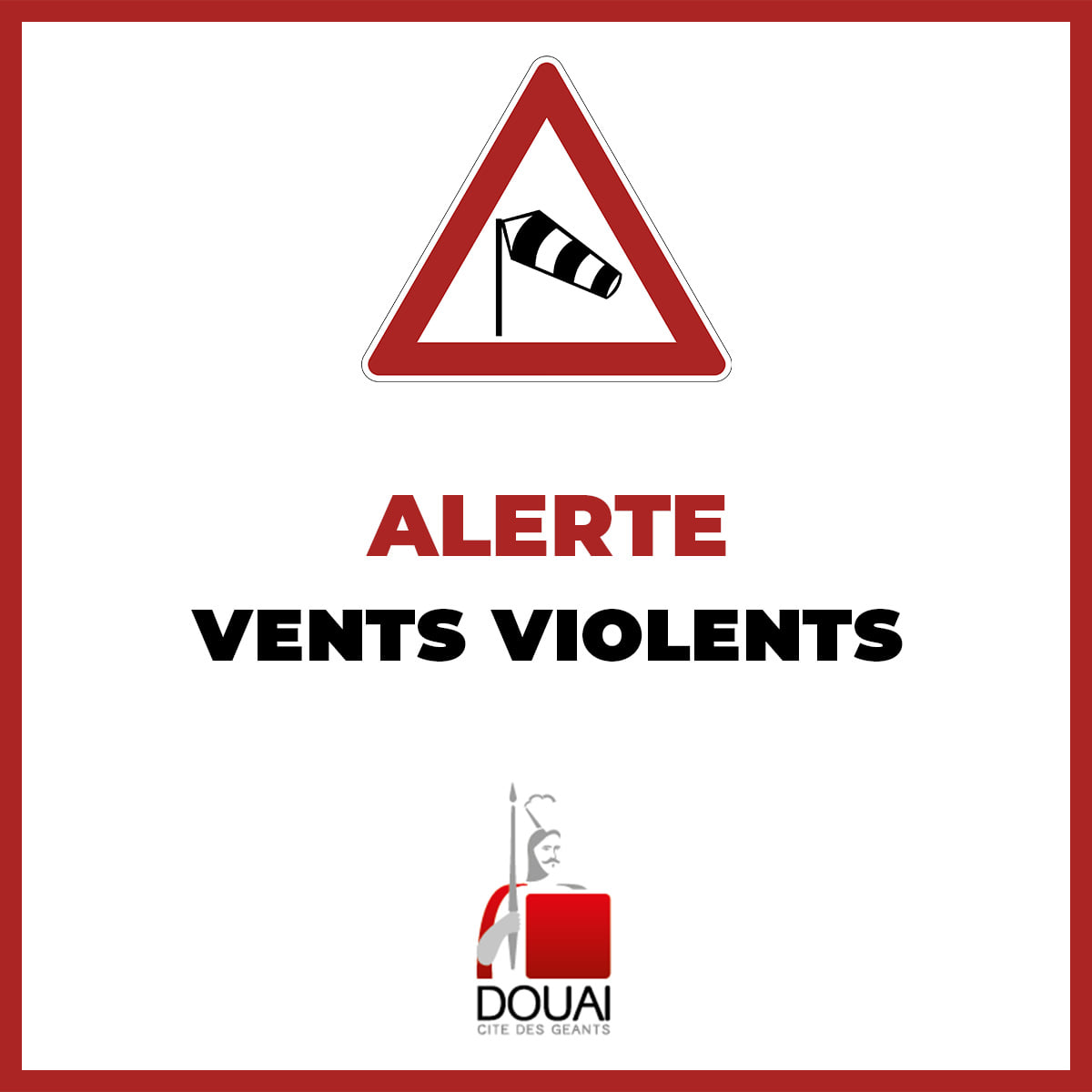 #Alerte Des vents violents avec des rafales pouvant atteindre les 110 km/h sont annoncés ce lundi 15 après-midi à #Douai. Les parcs, cours d'écoles et stades arborés seront fermés dès 13h30. Réouverture possible mardi 16 avril à partir de 8h si l’alerte est levée.