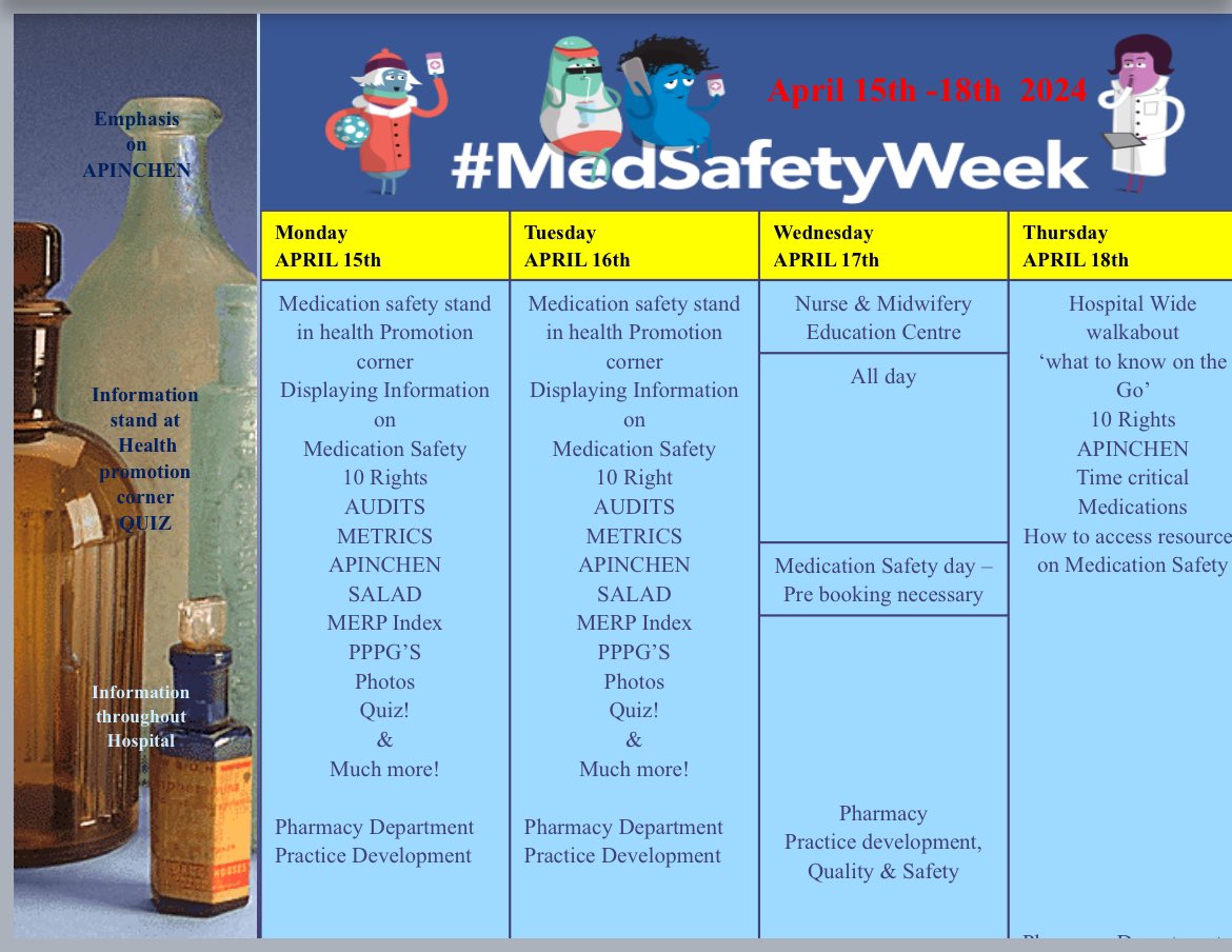 PharmacyOLOL (@pharmacyolol) on Twitter photo Medication safety week here in OLOL see below the agenda for the week. Pop along to the health promotion corner today Monday and take part in our quiz and enter into our raffle. <a href="/NursingOlol/">OLOLNursing</a> <a href="/HealthPromoOLOL/">Health Promotion OLOL and Louth County Hospital</a> <a href="/ololed1/">ololed</a> <a href="/OlolRadiology/">OLOLRadiology</a> <a href="/OLOLM4E/">Magnet4EuropeOLOL</a> <a href="/PTOLOLH/">Physiotherapy Dept, Our Lady of Lourdes Hospital</a> <a href="/OTLouthHosps/">Occupational Therapy Dept Louth County Hospitals</a> <a href="/Deirdre40505532/">OLOLPaediatricNurses</a> Medication safety week here in OLOL see below the agenda for the week. Pop along to the health promotion corner today Monday and take part in our quiz and enter into our raffle. <a href="/NursingOlol/">OLOLNursing</a> <a href="/HealthPromoOLOL/">Health Promotion OLOL and Louth County Hospital</a> <a href="/ololed1/">ololed</a> <a href="/OlolRadiology/">OLOLRadiology</a> <a href="/OLOLM4E/">Magnet4EuropeOLOL</a> <a href="/PTOLOLH/">Physiotherapy Dept, Our Lady of Lourdes Hospital</a> <a href="/OTLouthHosps/">Occupational Therapy Dept Louth County Hospitals</a> <a href="/Deirdre40505532/">OLOLPaediatricNurses</a>