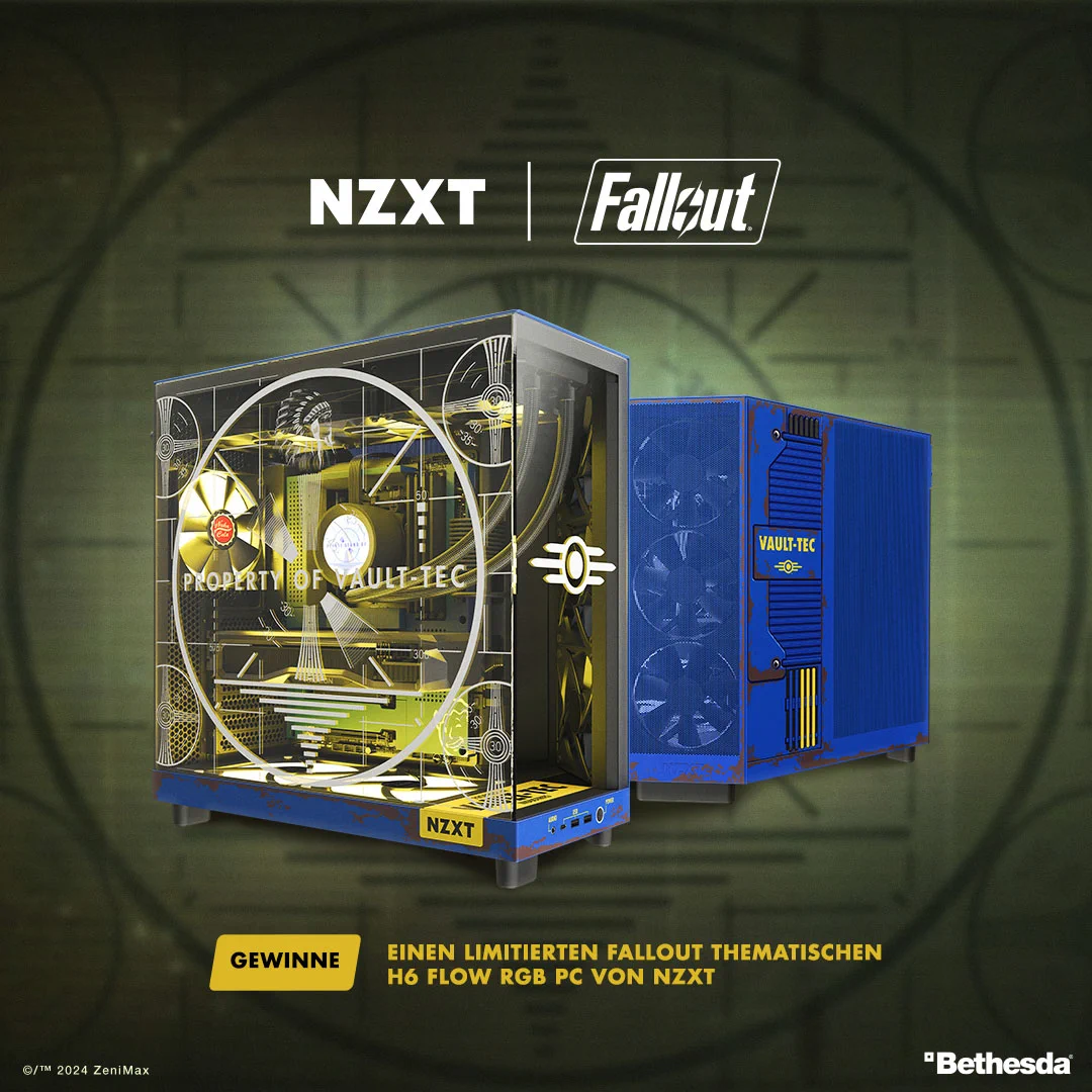 Auf dem Bild sieht man einen Fallout thematischen PC von NZXT. 