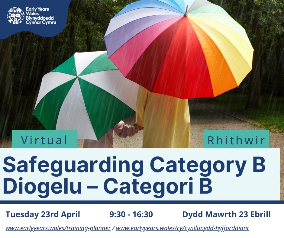 ☂️ | Safeguarding - Cat B The aim of this course is to ensure participants know what to look for & have a clear knowledge of the reporting process and their own responsibilities. Book your place here: 🔗 earlyyears.wales/en/event/safeg… earlyyears.wales/cy/event/dioge…