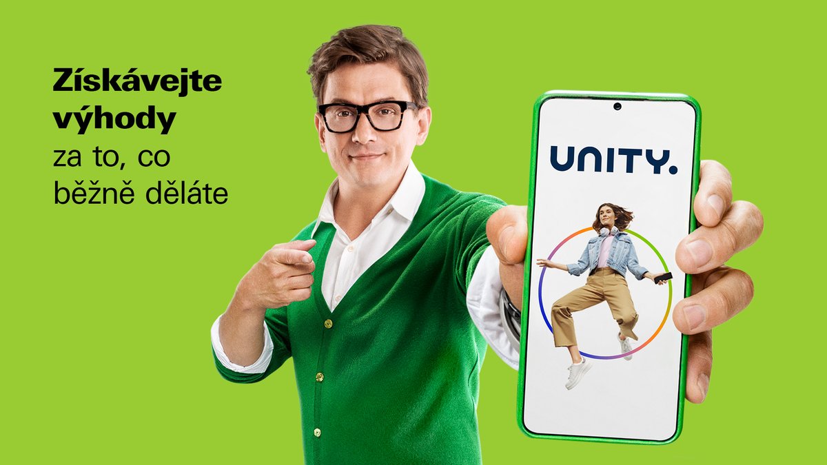 Spousta z vás si oblíbila naši společnou nabídku s O2, která aktivním zákazníkům přinášela 300 Kč měsíčně. 💚 A tak jsme znovu dali hlavy dohromady a máme pro vás Unity. 🤩 Nabídne vám další skvělé výhody. Unity najdete v aplikaci My Air nebo na airbank.cz/unity.