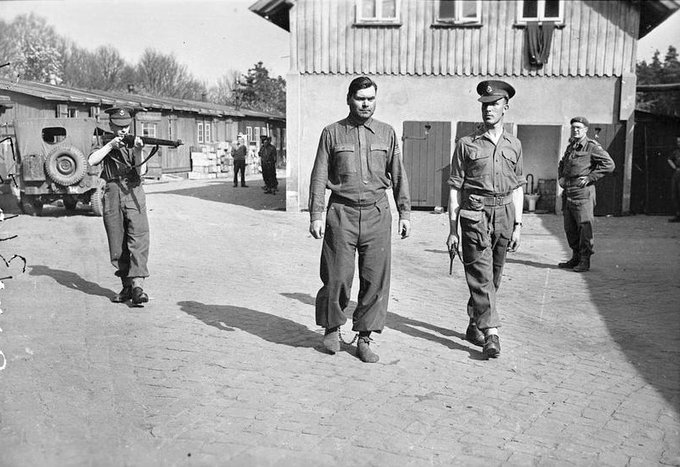 15 April 1945 | During liberation of Bergen-Belsen British soldiers captured the commandant, SS-Hauptsturmführer Josef Kramer. Between May & November 1944 he was the commandant of #Auschwitz II-Birkenau. He was sentenced to death in Bergen-Belsen trial & executed in Dec 1945.