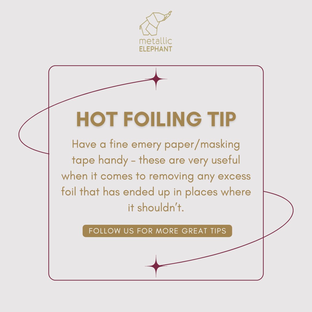 Hot Foiling is a process involving the skilful fusion of pressure and heat to apply a metallic finish on surfaces such as card or paper. Visit our website for our full range of Hot Foiling products. ow.ly/sIq850R3ZHP #HotFoil #DesignTips #MetallicElephant #MakeItShiny