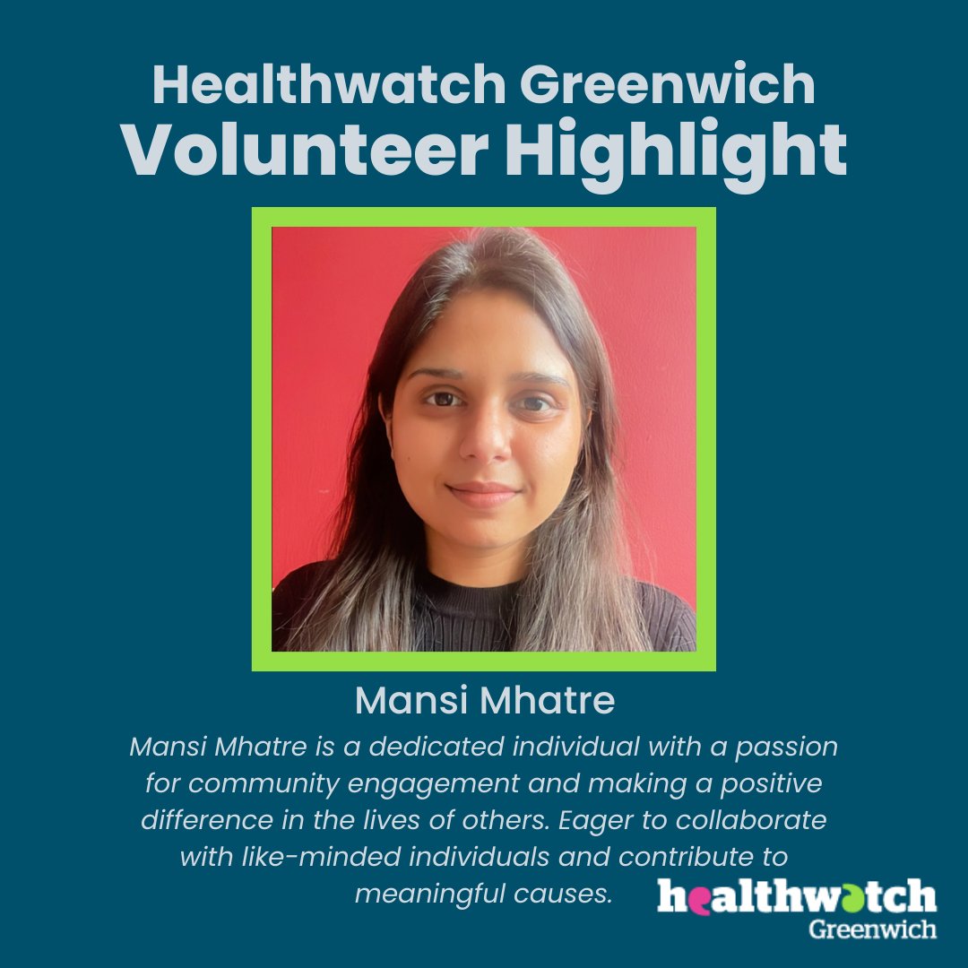 💖✨ Introducing Mansi Mhatre! Mansi is one of our current volunteers at Healthwatch Greenwich. Join us in learning more about her volunteer experience with us. We appreciate the contributions Mansi has made to Healthwatch Greenwich! #HealthwatchGreenwich #Volunteering ✨
