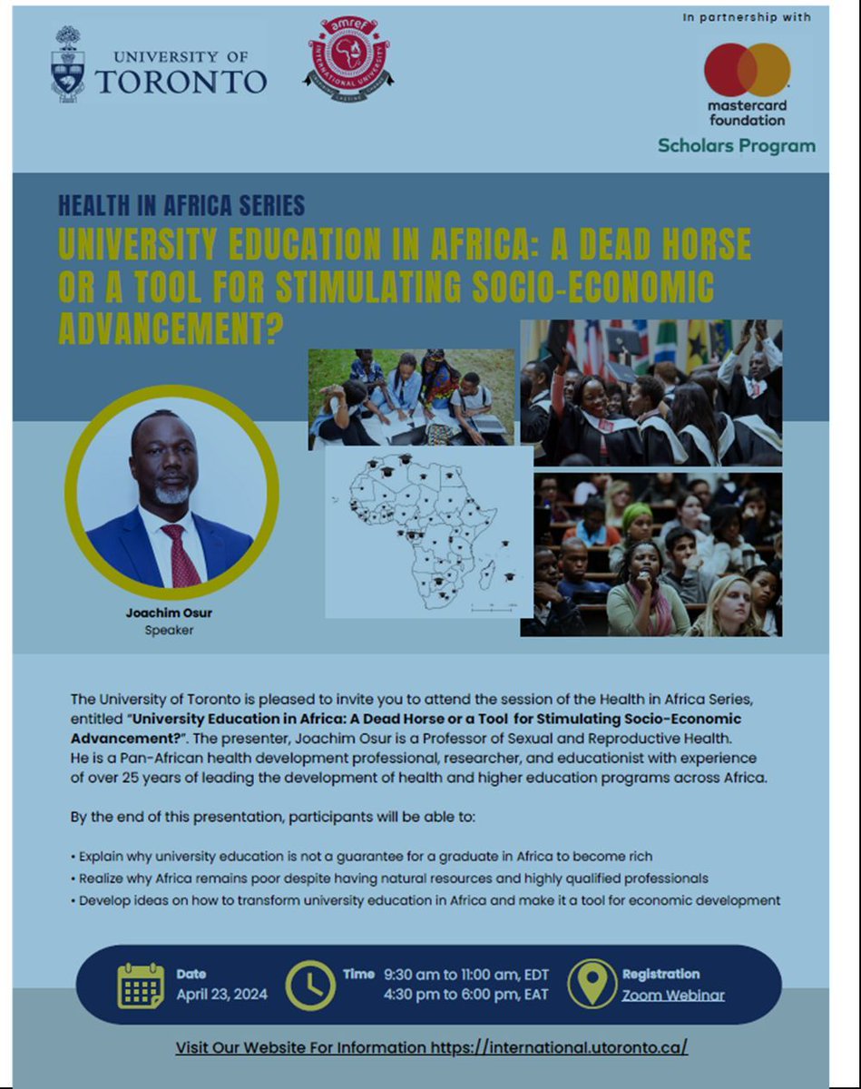 Amref International University (AMIU) (@amrefuniversity) on Twitter photo Join us on April 23rd, 2024 for an enlightening webinar discussing the state of university education in Africa🌍
Register now at: buff.ly/3Ufaf5Z
<a href="/UofT/">University of Toronto</a> <a href="/MastercardFdn/">Mastercard Foundation</a> <a href="/joachimosur/">Joachim Osur</a>
#InspiringLastingChange Join us on April 23rd, 2024 for an enlightening webinar discussing the state of university education in Africa🌍
Register now at: buff.ly/3Ufaf5Z
<a href="/UofT/">University of Toronto</a> <a href="/MastercardFdn/">Mastercard Foundation</a> <a href="/joachimosur/">Joachim Osur</a>
#InspiringLastingChange