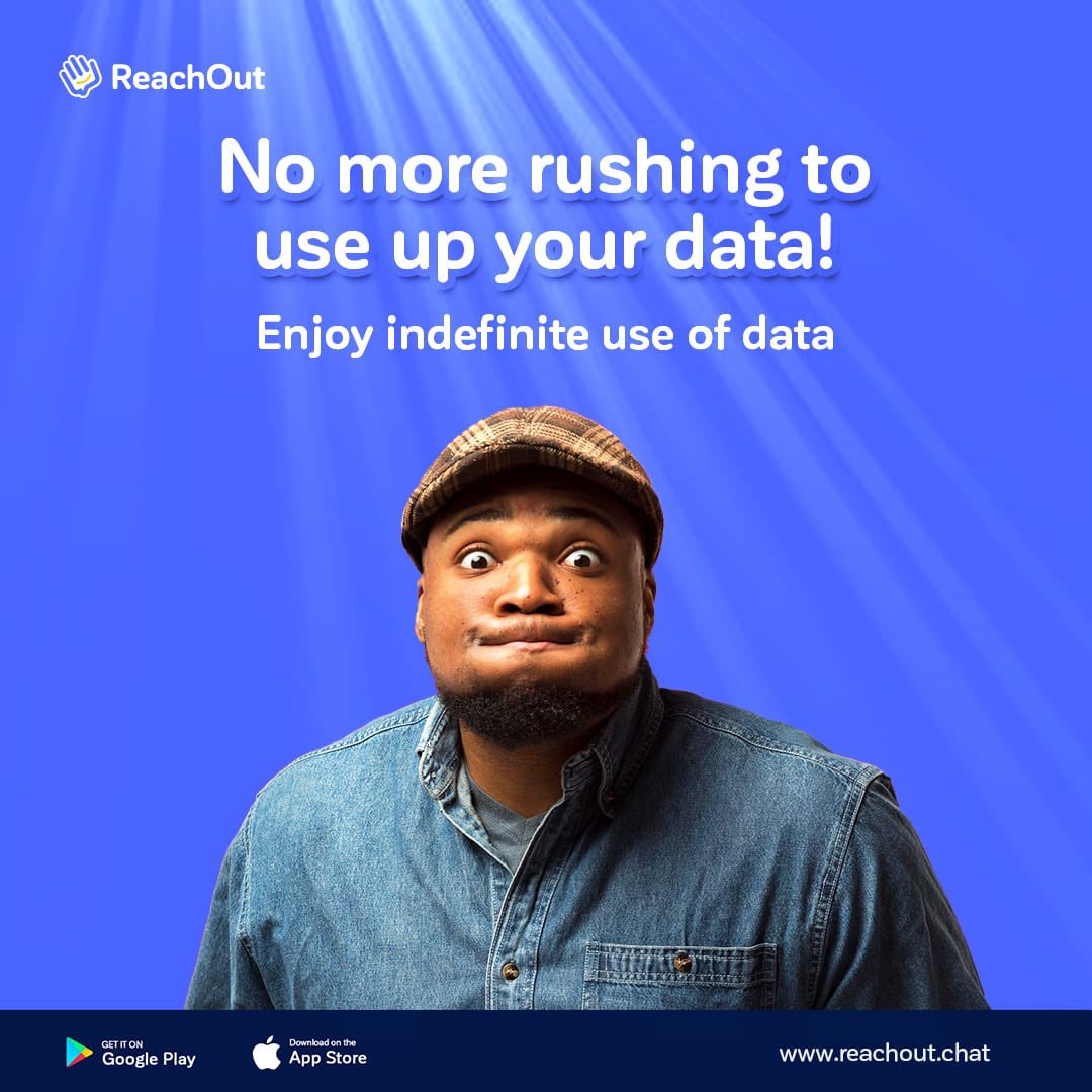 No more rushing to use up your data! Enjoy indefinite use of data

Playstore: bit.ly/44Ti9nI
IOS: bit.ly/3sL1hC1 

#ReachOutApp #DownloadNow #Freedata  #NoDataNoWorries #CrystalClearCalls