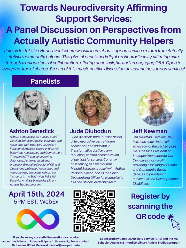 TODAY: Towards Neurodiversity Affirming Support Services: A Panel Discussion on Perspectives on Monday, April 15, 2024. (Virtual) Link: sites.newpaltz.edu/news/wp-conten… #sunynewpaltz