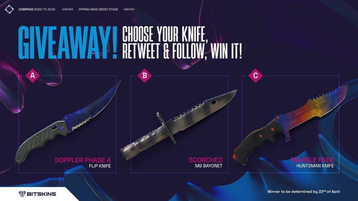 🚨 GIVEAWAY 🚨 You missed the chance to win your knife last giveway? WE GOT YOU 🫵 - Pick your knife skin - RT & follow - And grab your chance to win it! #Compass2024 #CS2 #Giveaway