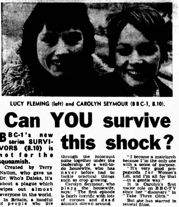 'Can YOU survive this shock?' Survivors previewed in the Daily Mirror (16th April 1975).