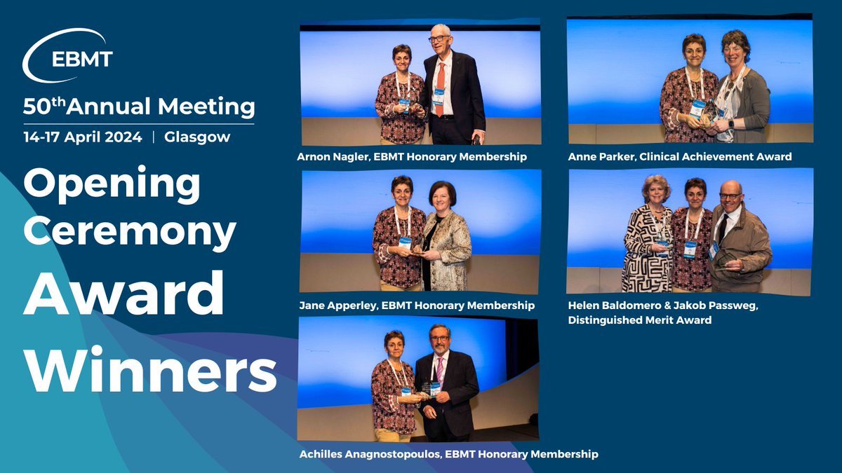 EBMT Congratulates the Award Winners in recognition of outstanding  contributions to the field of haematopoietic cell #transplantation and #CellularTherapy, and to EBMT! 🏆 

#MedTwitter #BMTsm #HCTsm #EBMT24