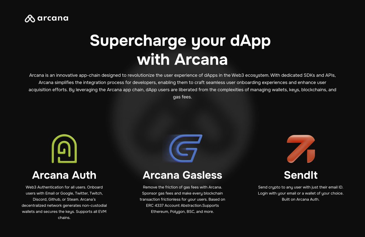 x_pbuilder's tweet photo. @TheCryptoLark $XAR, recently launched by @ArcanaNetwork.

Arcana is a UX-focused app chain, streamlining user onboarding with its authentication service, eliminating gas fees to address high transaction costs, and enabling seamless crypto transfers via email. https://t.co/6G21x4vkZ1