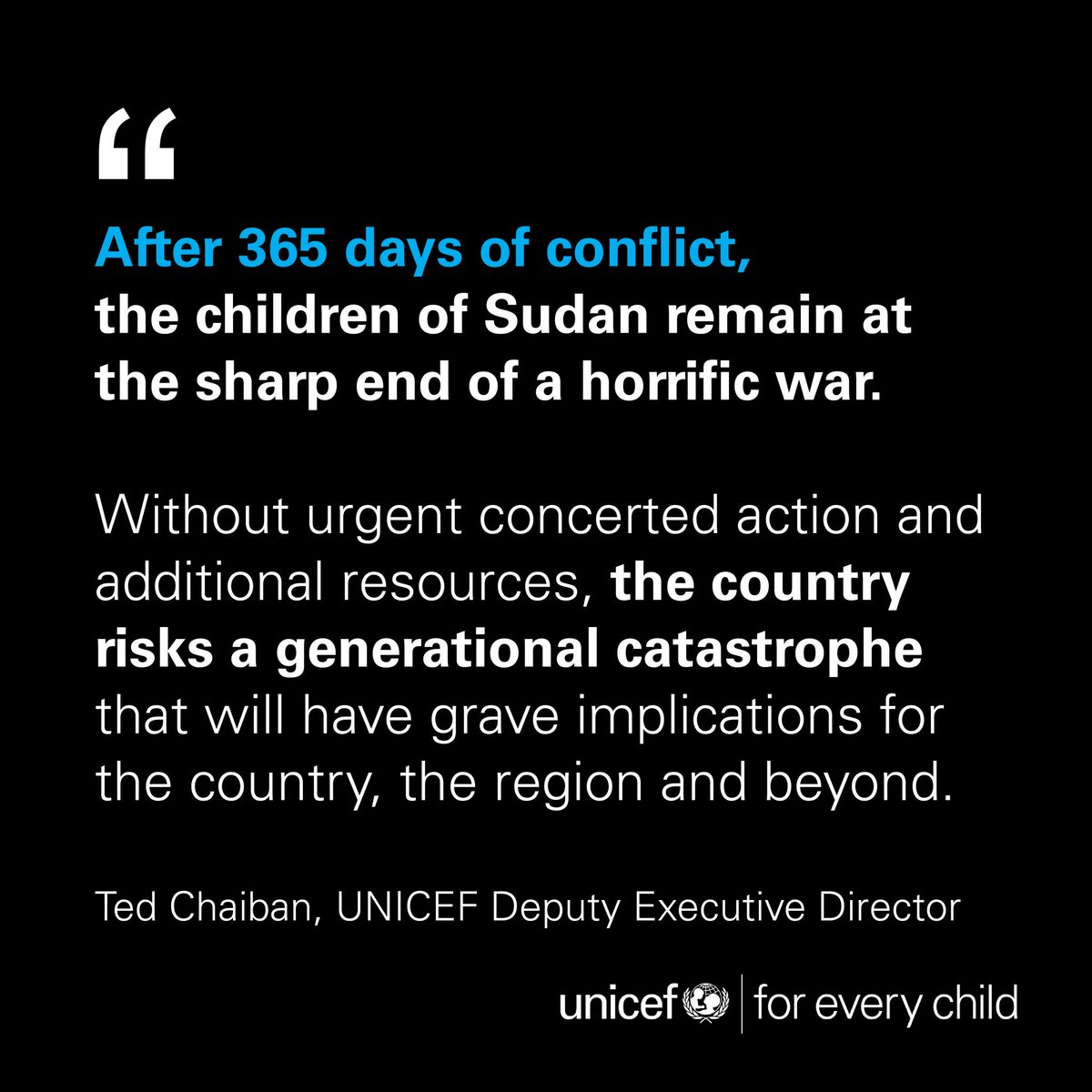 The brutal war in #Sudan has robbed the dreams and hopes of the country’s 24 million children. Now is the time to act #ForEveryChild @TedChaiban @UNICEFSudan @UNICEFmena @MandeepOBrien