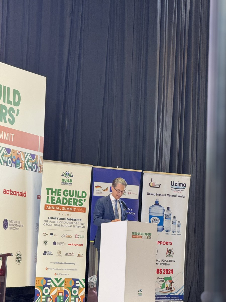 The @EUinUG Amb.Sadek addresses the young people at the #GuildLeadersSummit2024 He takes stock of the value of the student leadership in nurturing national leadership.