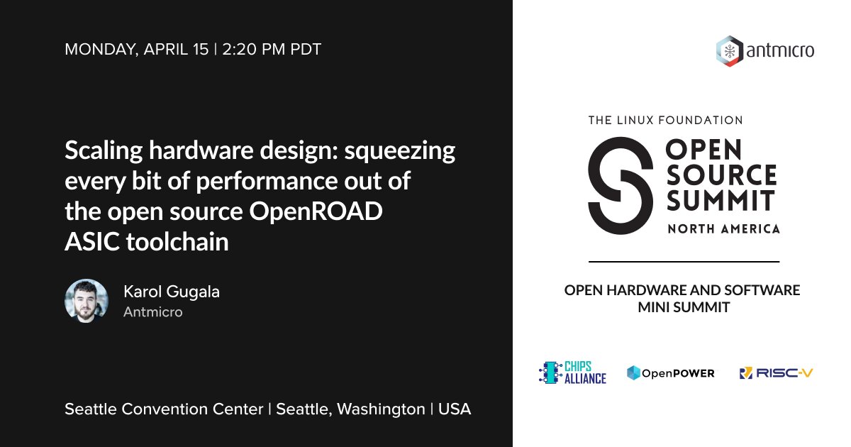 Our second talk at #OSSummit describes the efforts to accelerate the #opensource @OpenROAD_EDA. Learn about the results and workflow to optimize execution times of complex #ASIC designs: sched.co/1aBJ0 @CHIPSAlliance @risc_v @OpenPOWERorg  @GoogleOSS