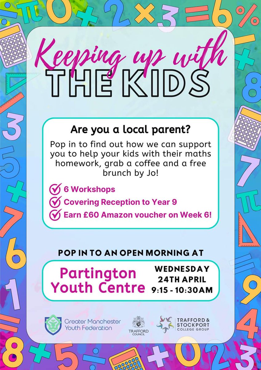 GMYouthFed's tweet photo. Please don't forget to pop in to Partington Youth Centre next Wednesday morning from 9.15 am  to 10.30 am to find out more about how you can help to support your kids with their homework with free weekly sessions. 

Grab a brew and see what it's all about 👇 https://t.co/gSC3a2Mm60
