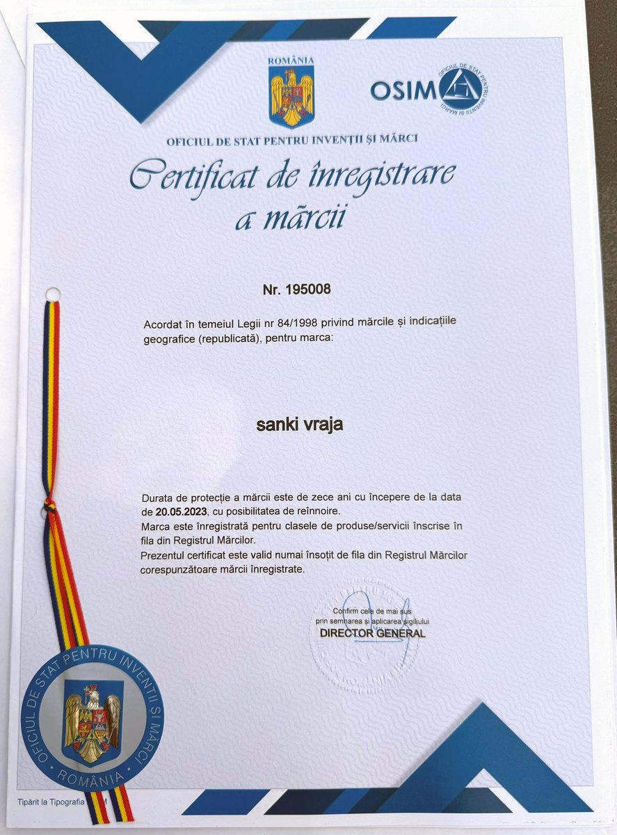 UPDATE
🥳 Today we have received the OSIM registration certificate for the name "sanki vraja"

💰 Like and retweet is a 222 $Sanki task reward.

#sankivraja #trademark