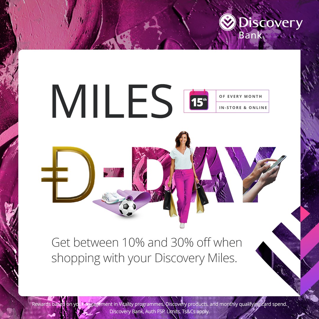 Hey Fam 🇿🇦 !  Get between 10% & 30% off when shopping using your Discovery Miles! 🛍 Shop in-store or online - bit.ly/3n0r00F