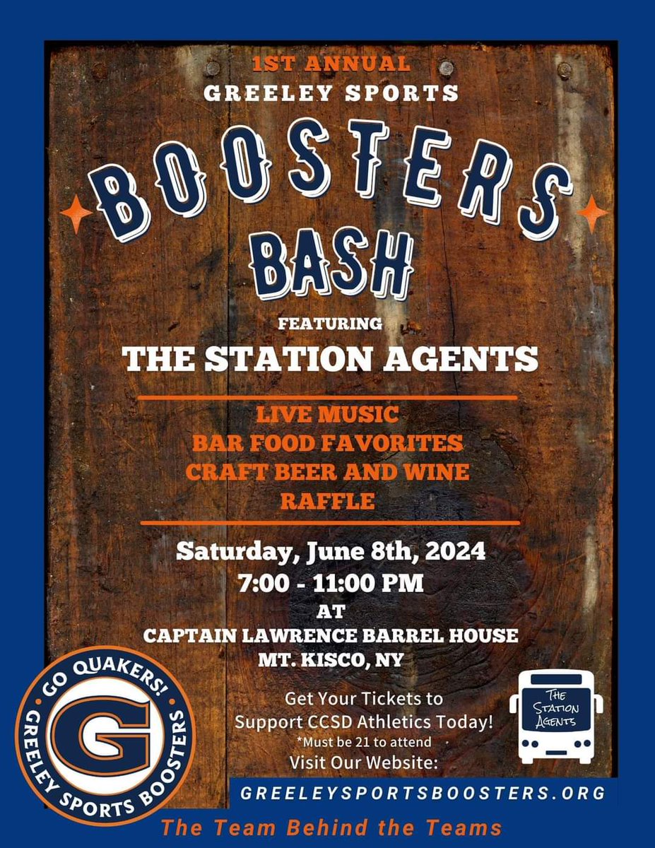 MARK YOUR CALENDAR! Join us in supporting Greeley Sports Boosters @Quaker_Sports at their Boosters Bash on June 8! 
#GoGreeley #WeAreChappaqua