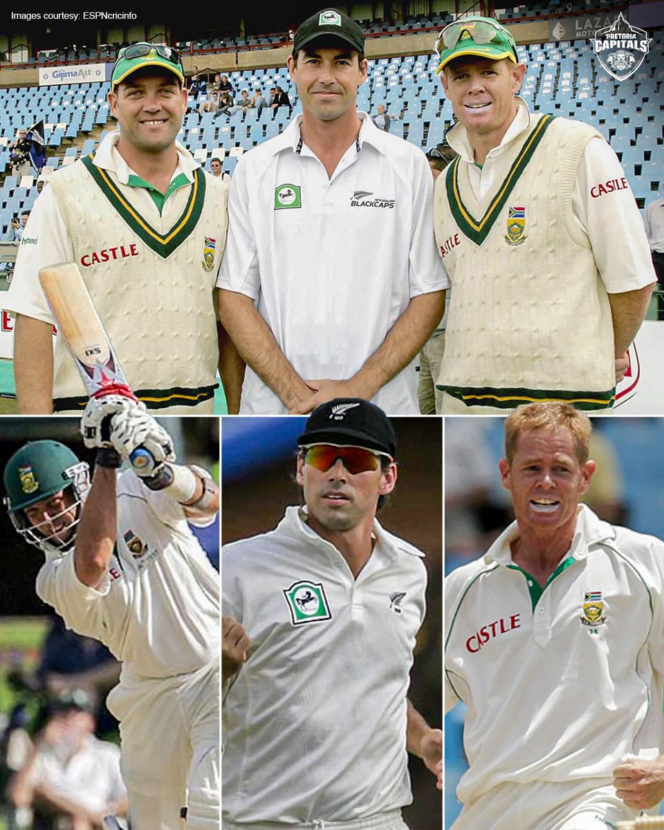 𝐓𝐢𝐦𝐞𝐥𝐞𝐬𝐬 𝐦𝐞𝐦𝐨𝐫𝐲 🙌 It's been 18 years since legendary players Jacques Kallis, Shaun Pollock and Stephen Fleming all played their 1⃣0⃣0⃣th Test at Centurion together 💙 #OnThisDay